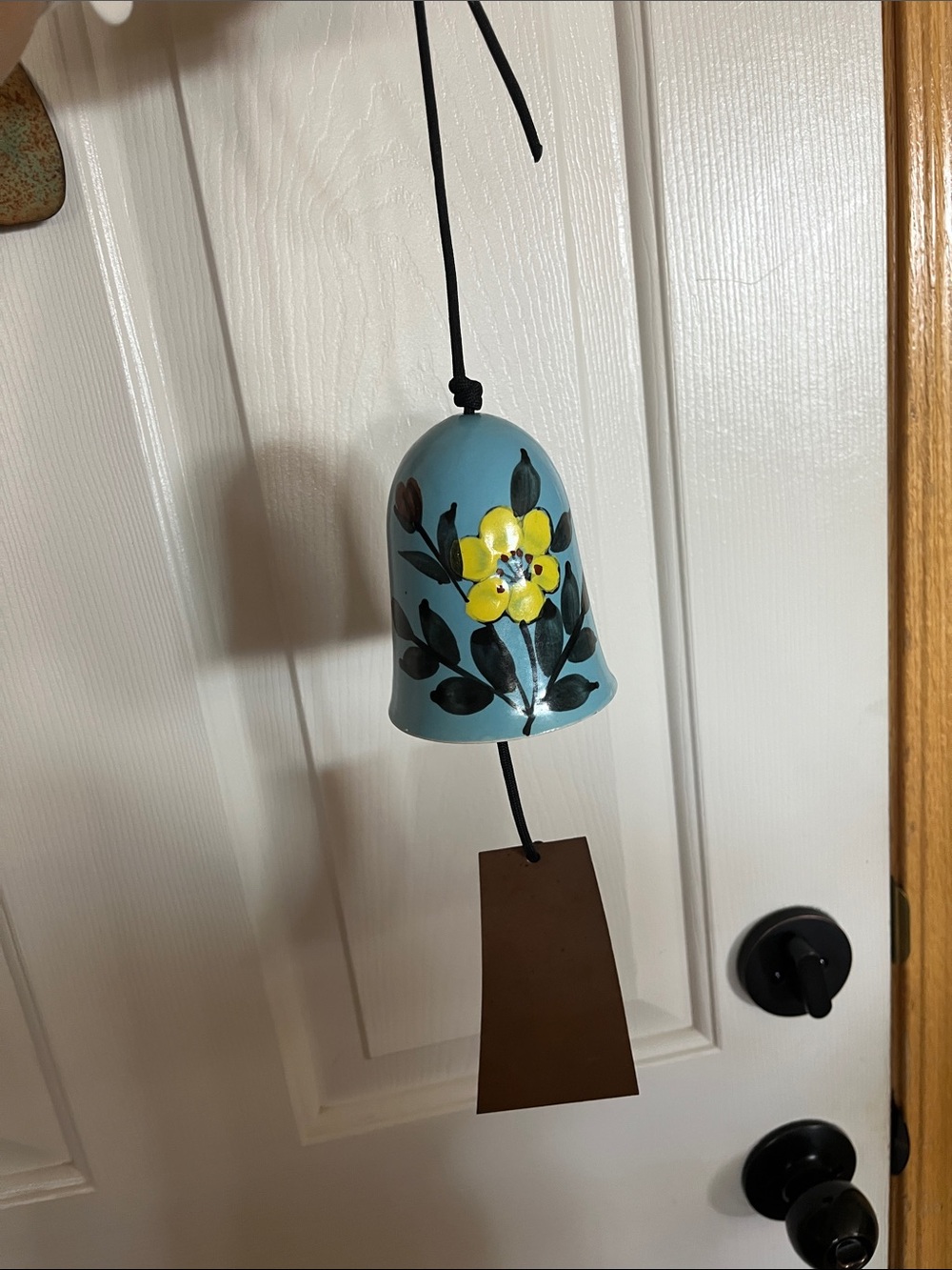 Hand-Painted Blue Ceramic Bell with Yellow Floral Design